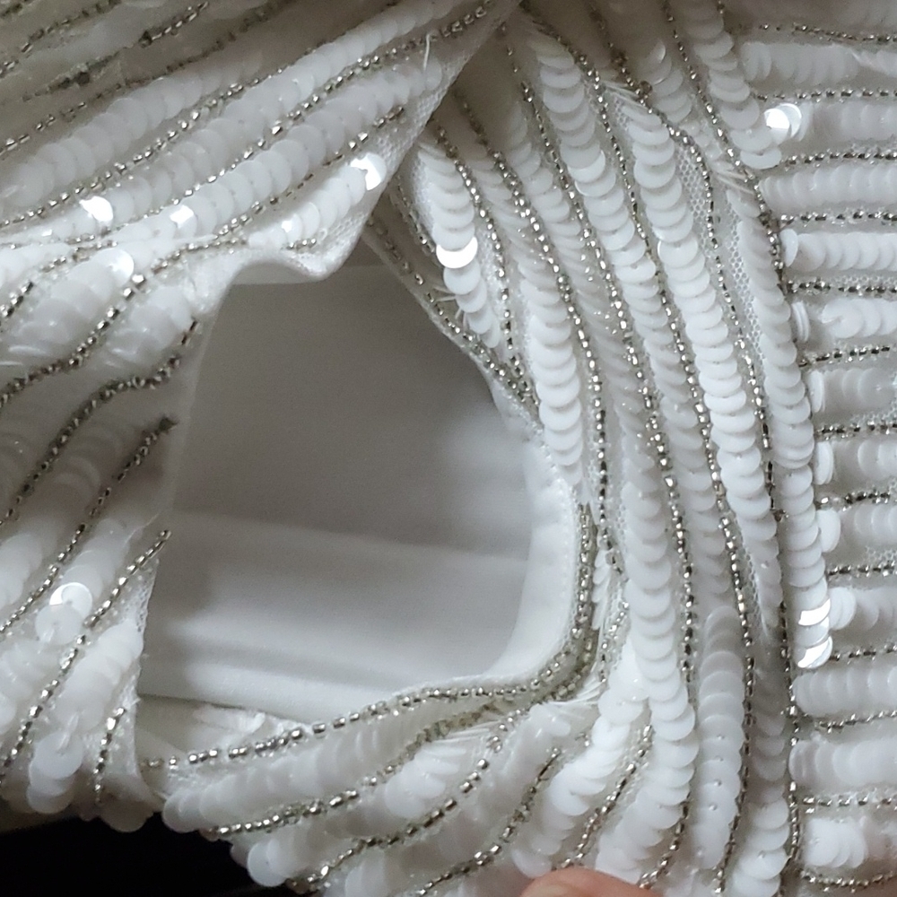 Mac Duggal Spagettu strap Gown White NWT  Pearl 10817 - Picture 5 of 7